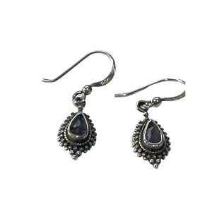 amethyst & 925 silver earrings with oxidized bead design vntg